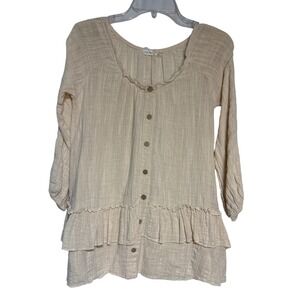 Blue Bird‎ Womens Top Small Boho Peasant Button Down Ruffle Trim Anthropology